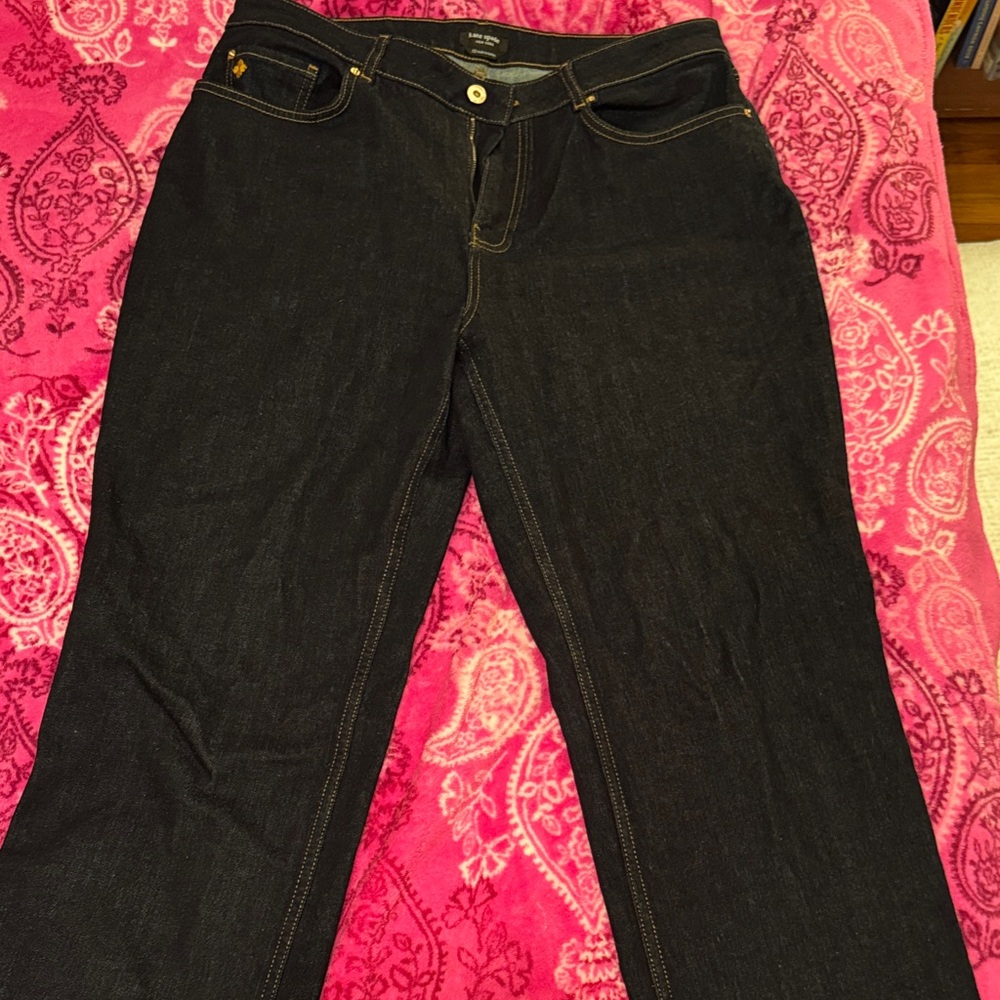 kate spade Dark Wash Straight-Leg Jeans with Contrast Gold Stitching